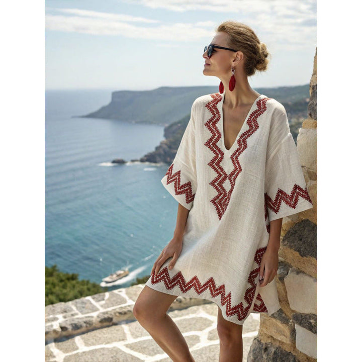 Thessaly | Tribal Print Kaftan V-Neck Summer Dress