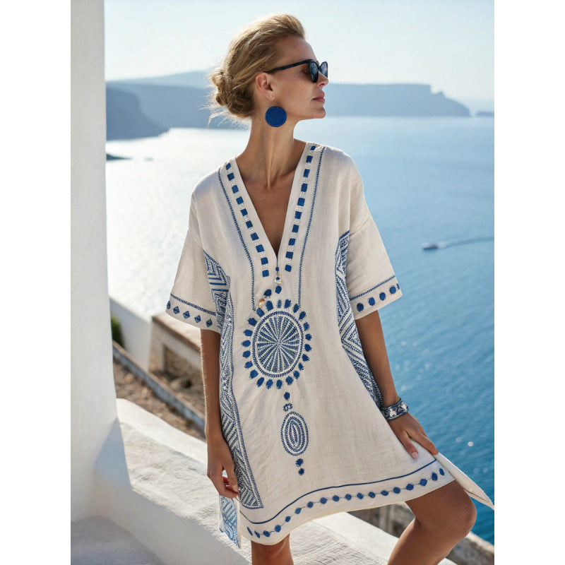 Thessaly | Tribal Print Kaftan V-Neck Summer Dress
