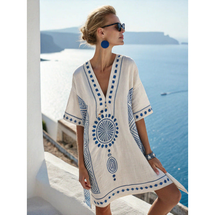 Thessaly | Tribal Print Kaftan V-Neck Summer Dress