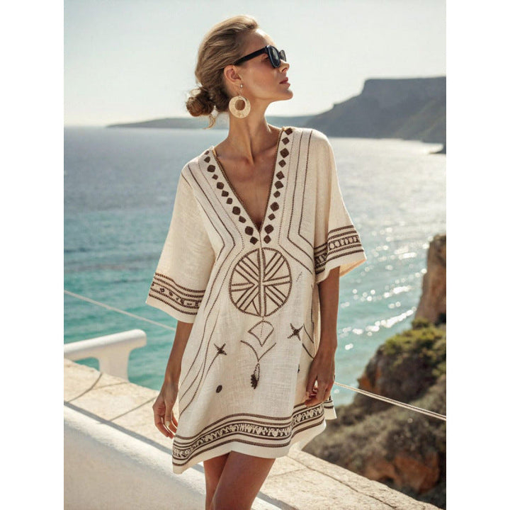 Thessaly | Tribal Print Kaftan V-Neck Summer Dress