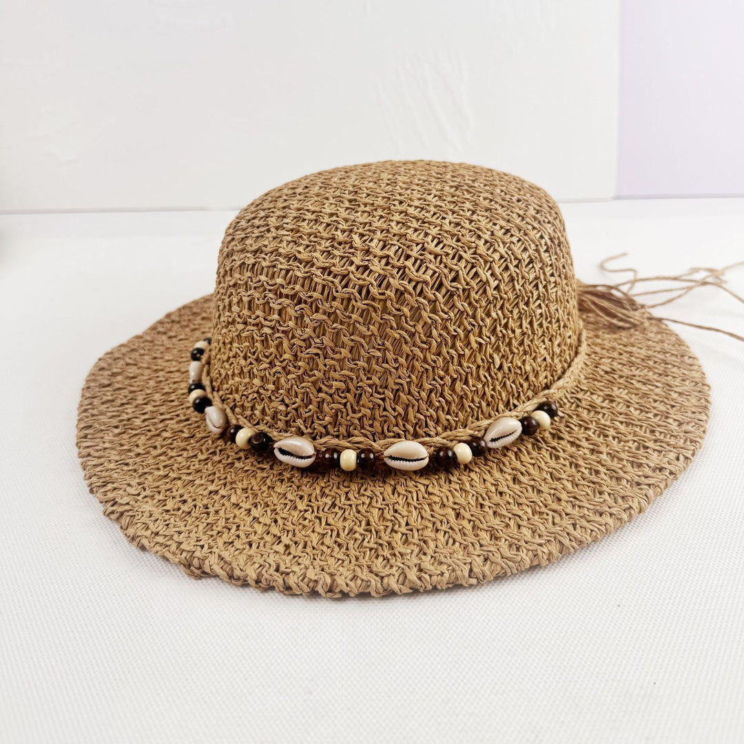 Marisol | Women's Wide Brim Crochet Hat with Shell and Bead Trim Detail