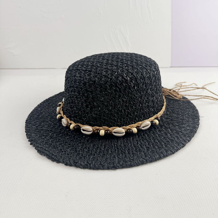 Marisol | Women's Wide Brim Crochet Hat with Shell and Bead Trim Detail