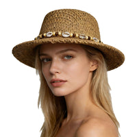 Marisol | Women's Wide Brim Crochet Hat with Shell and Bead Trim Detail