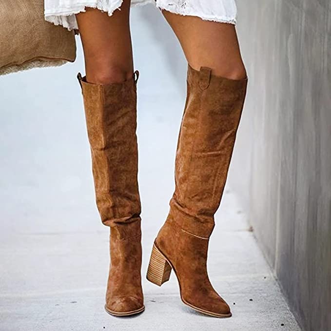 Cordelia | Women's Suede Knee High Boots – Block Heel Western Style