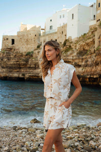 Paloma | Palm Print Sleeveless Tunic Blouse