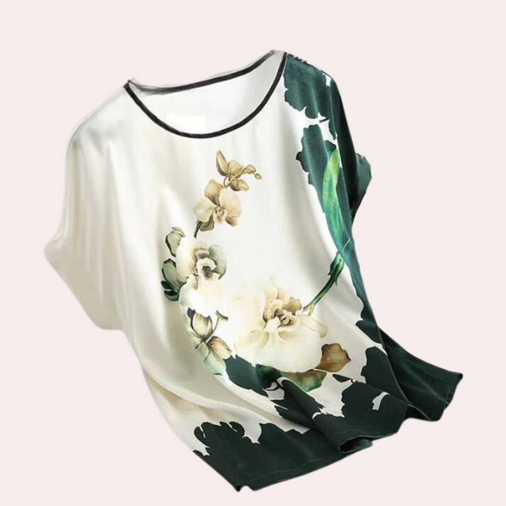 Rosalind | Women's Contrast Floral Print Top with Round Neck