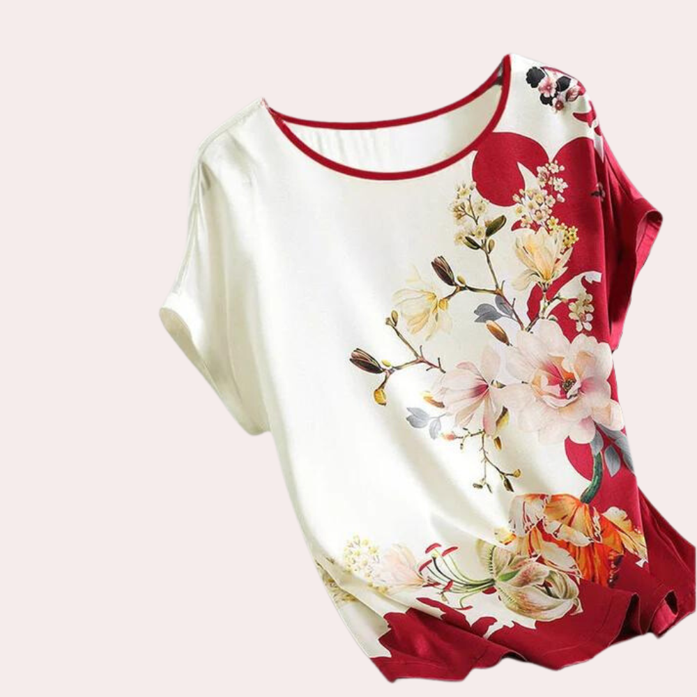 Rosalind | Women's Contrast Floral Print Top with Round Neck