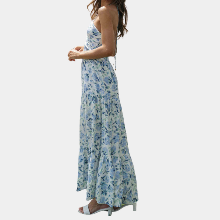 Marigold | Ditsy Floral Tiered Halter Neck Maxi Dress with V-Front