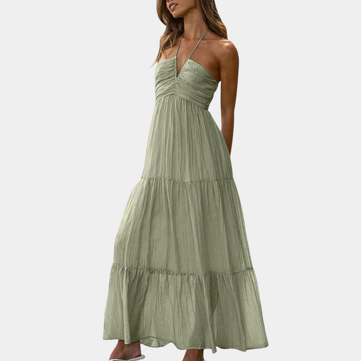 Marigold | Ditsy Floral Tiered Halter Neck Maxi Dress with V-Front