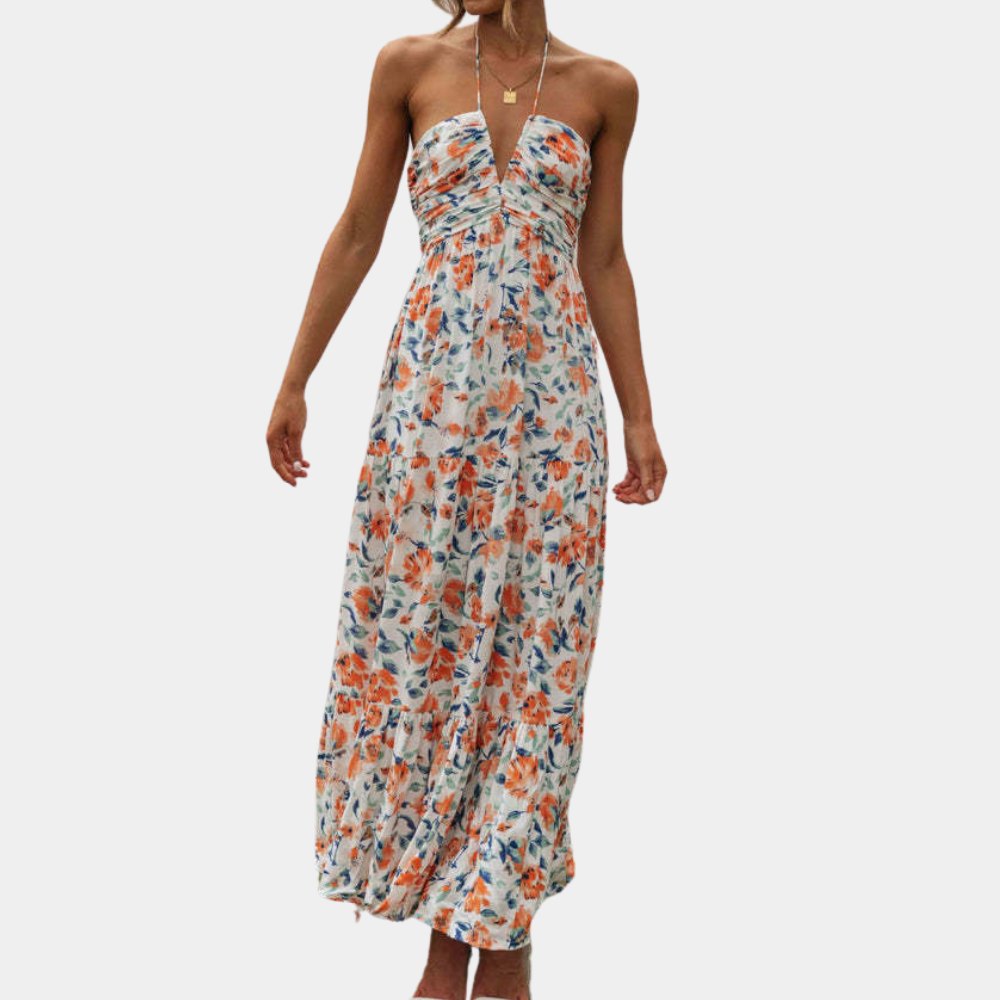 Marigold | Ditsy Floral Tiered Halter Neck Maxi Dress with V-Front