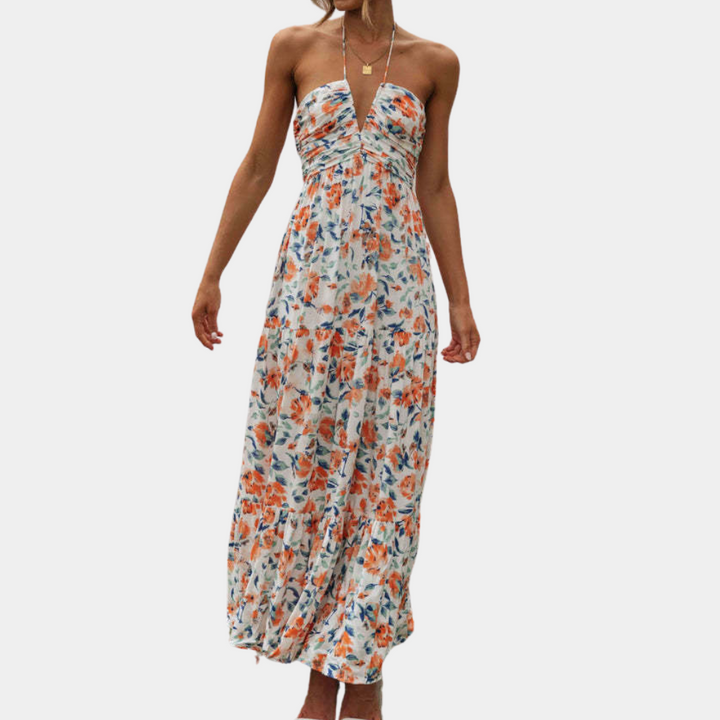 Marigold | Ditsy Floral Tiered Halter Neck Maxi Dress with V-Front