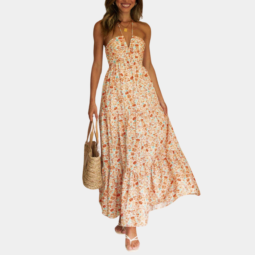 Marigold | Ditsy Floral Tiered Halter Neck Maxi Dress with V-Front