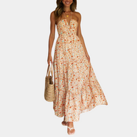 Delphine | Women's Strapless Floral Maxi Dress with Tiered Skirt Detail