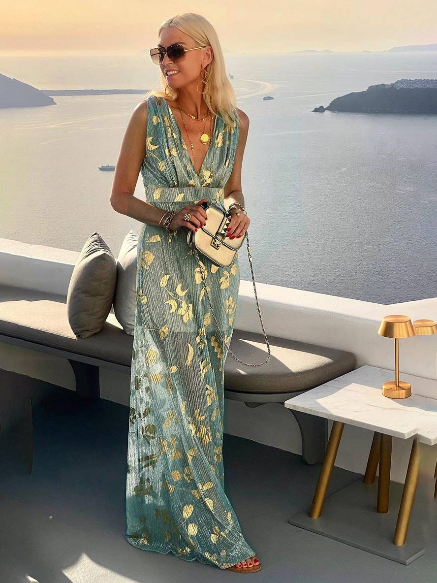 Solange | Metallic Foil Print Maxi Summer Dress