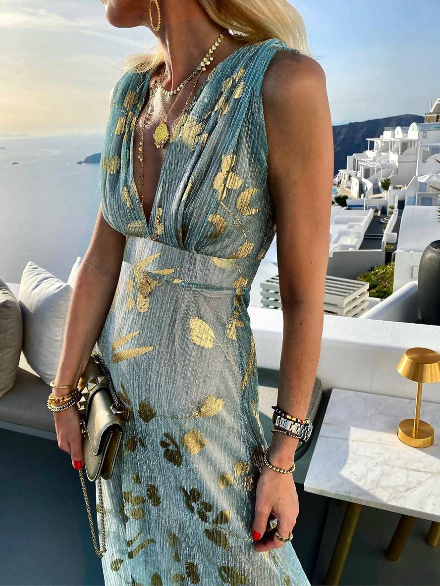 Solange | Metallic Foil Print Maxi Summer Dress