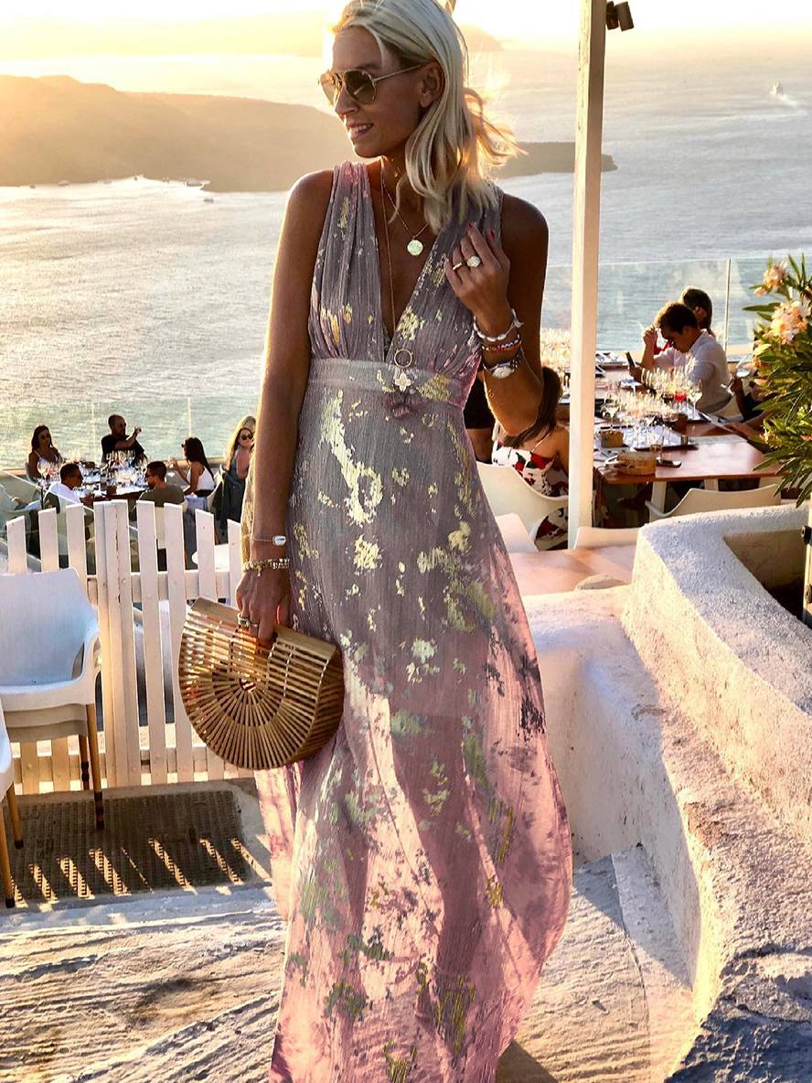 Solange | Metallic Foil Print Maxi Summer Dress