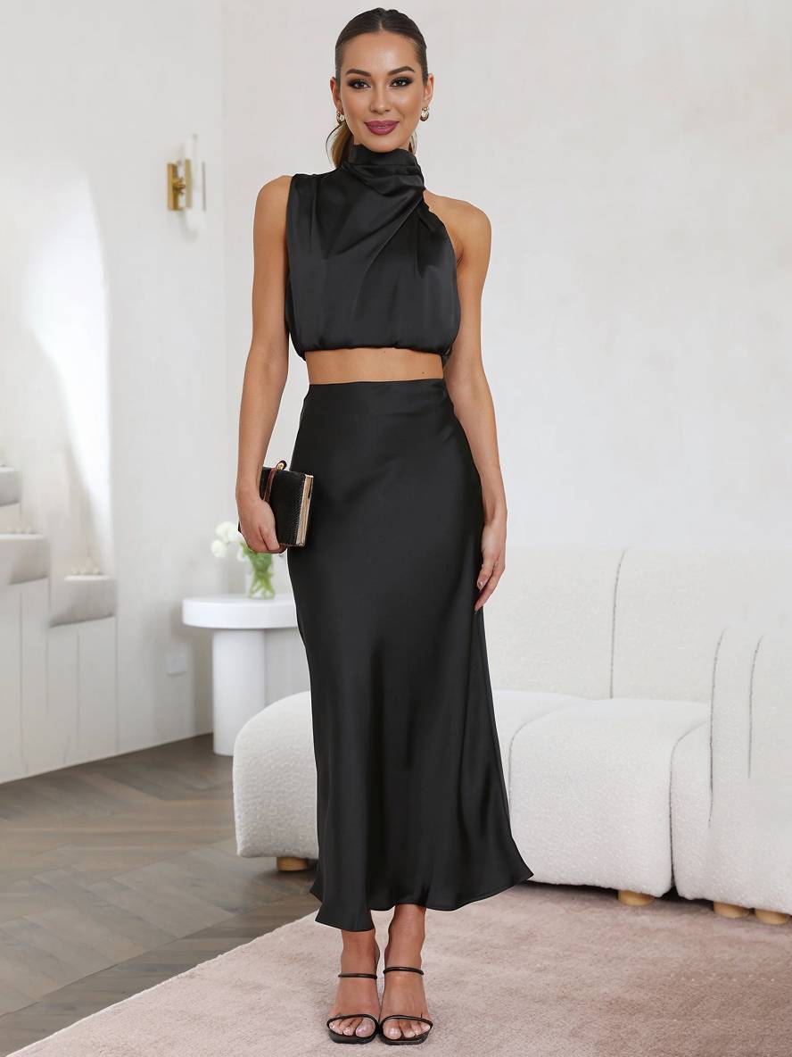 Sienna | Satin Crop & Skirt Summer Dress Set
