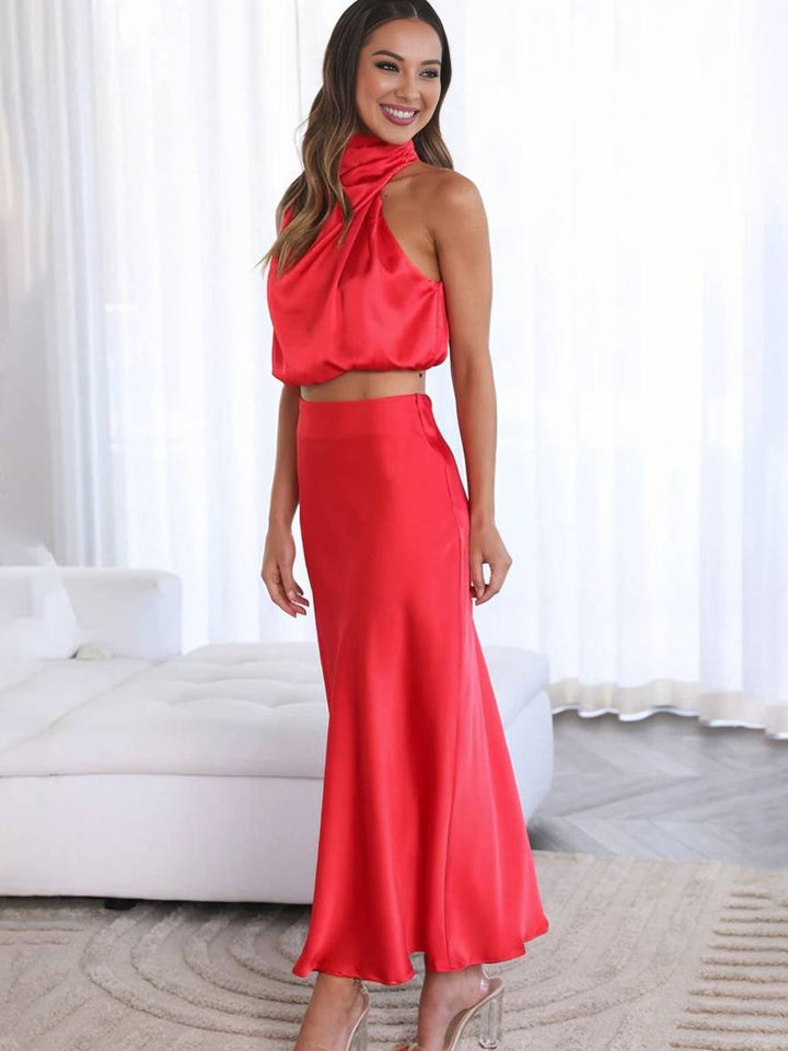 Sienna | Satin Crop & Skirt Summer Dress Set