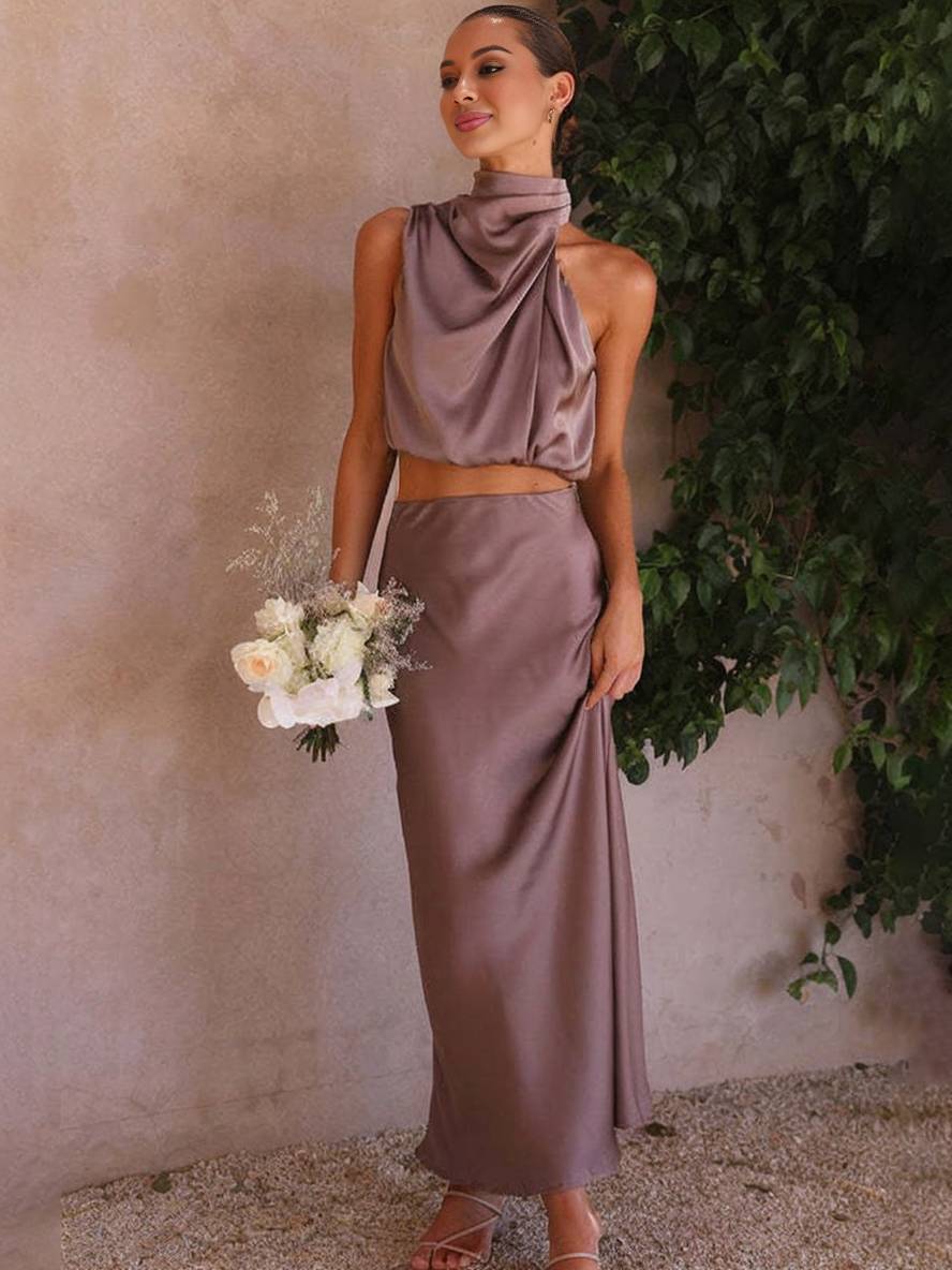 Sienna | Satin Crop & Skirt Summer Dress Set