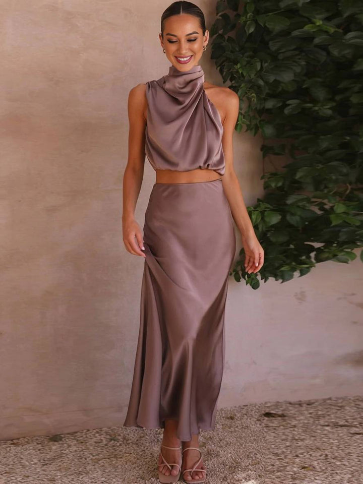 Sienna | Satin Crop & Skirt Summer Dress Set