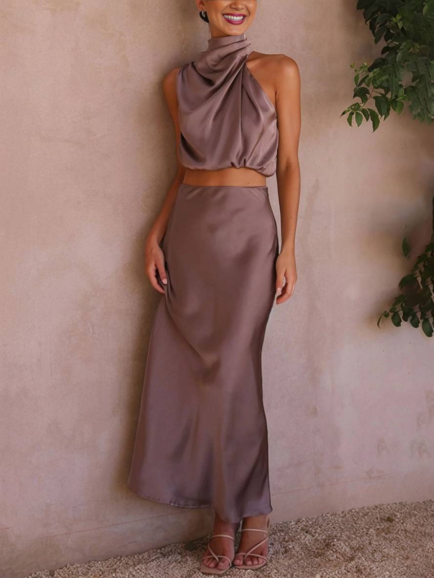 Sienna | Satin Crop & Skirt Summer Dress Set