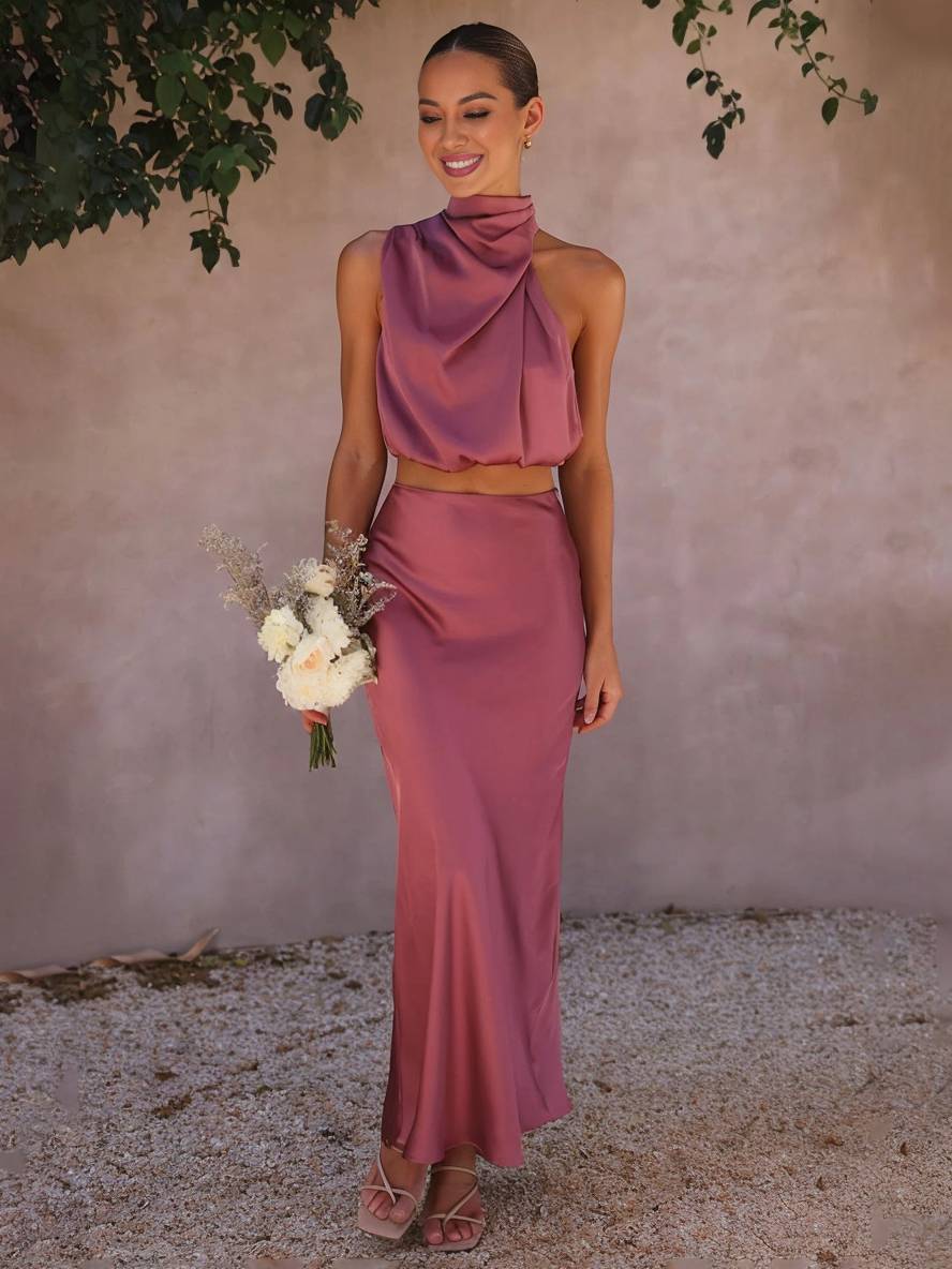 Sienna | Satin Crop & Skirt Summer Dress Set