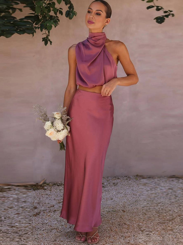 Sienna | Satin Crop & Skirt Summer Dress Set