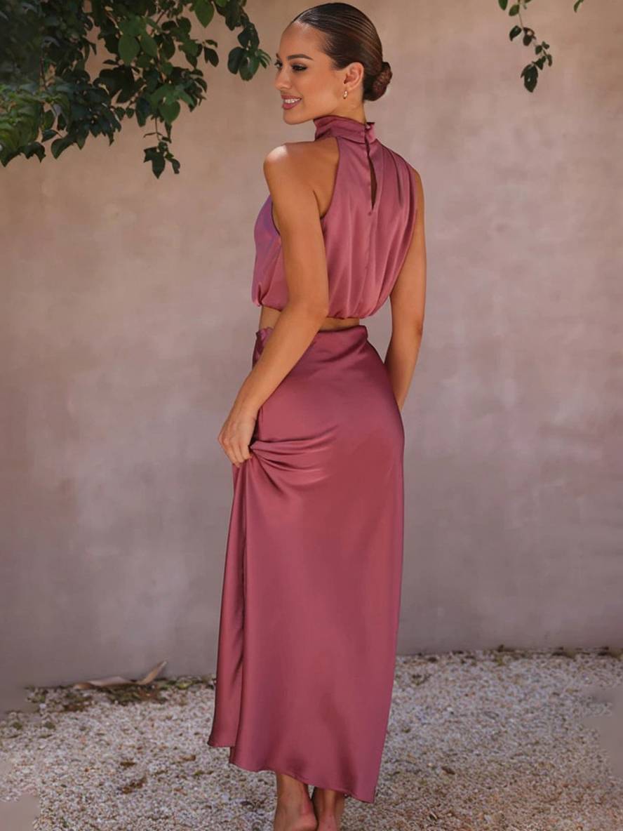 Sienna | Satin Crop & Skirt Summer Dress Set