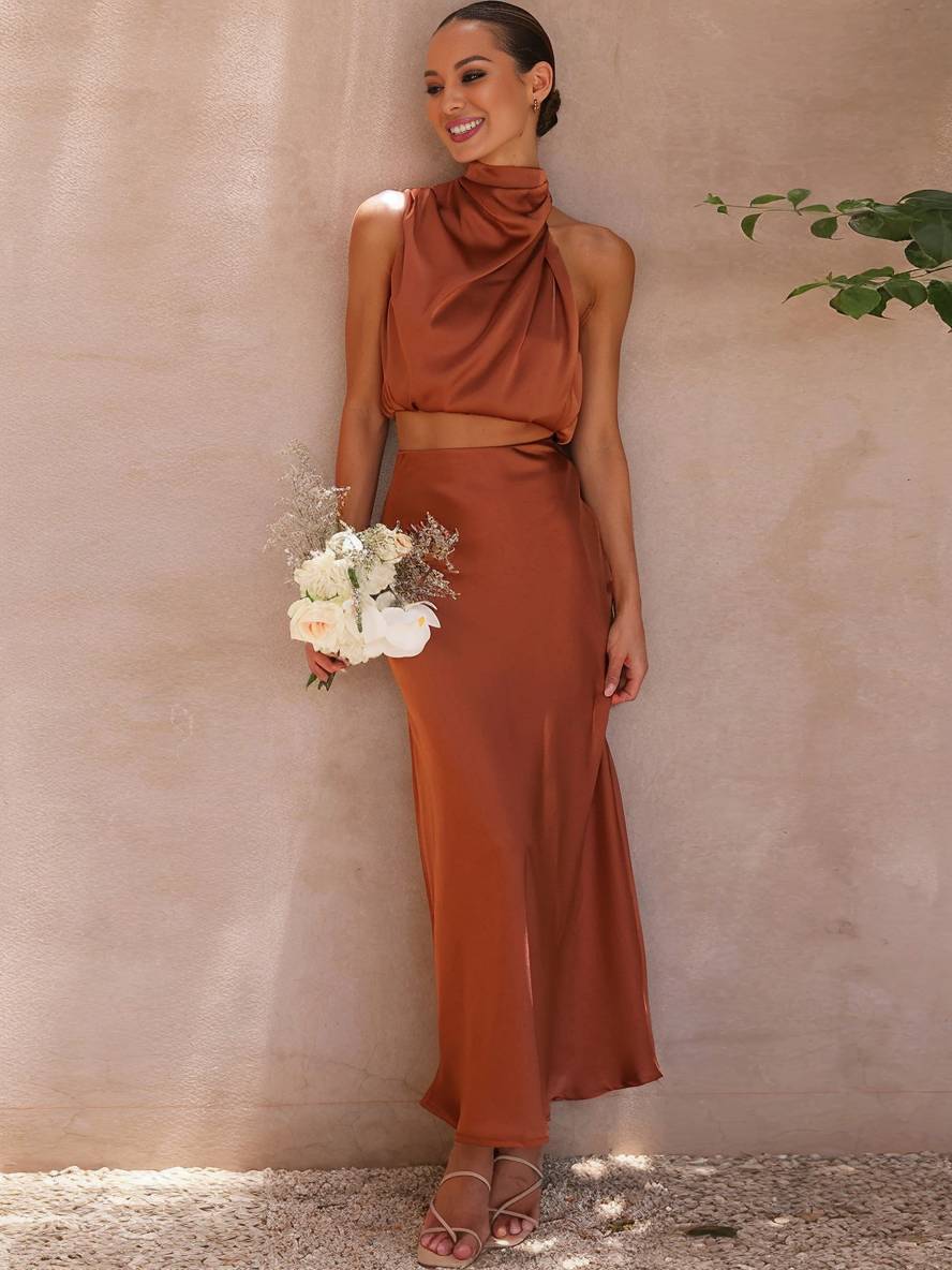 Sienna | Satin Crop & Skirt Summer Dress Set