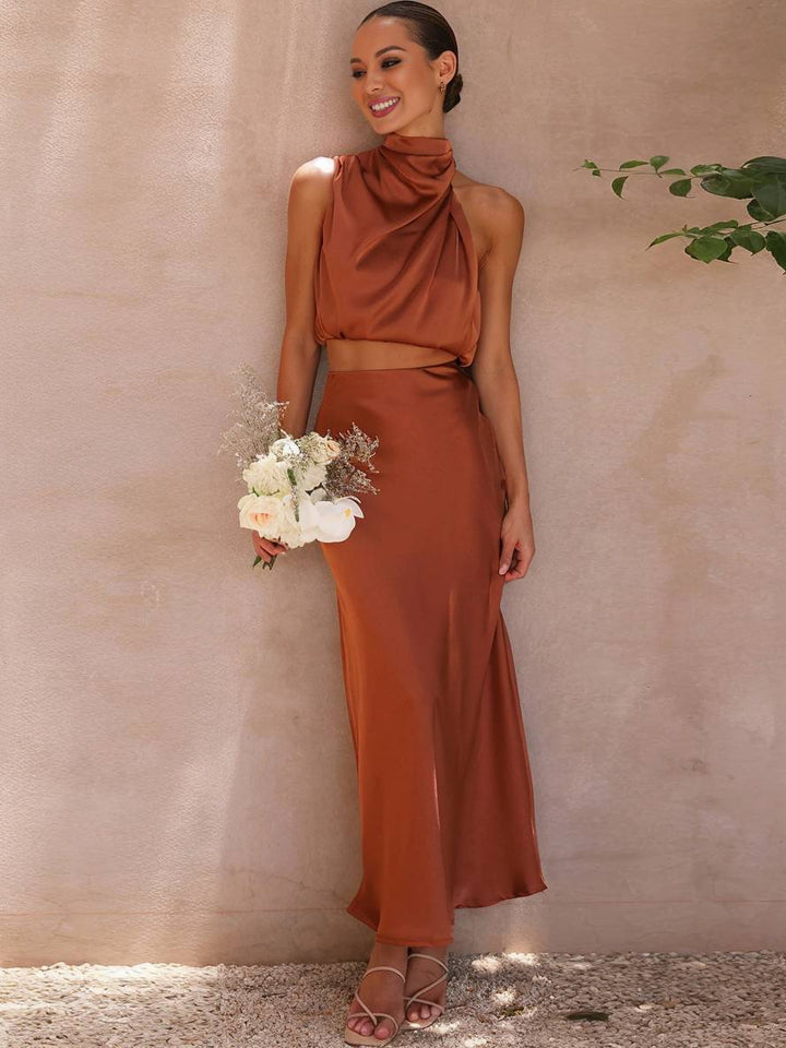 Sienna | Satin Crop & Skirt Summer Dress Set