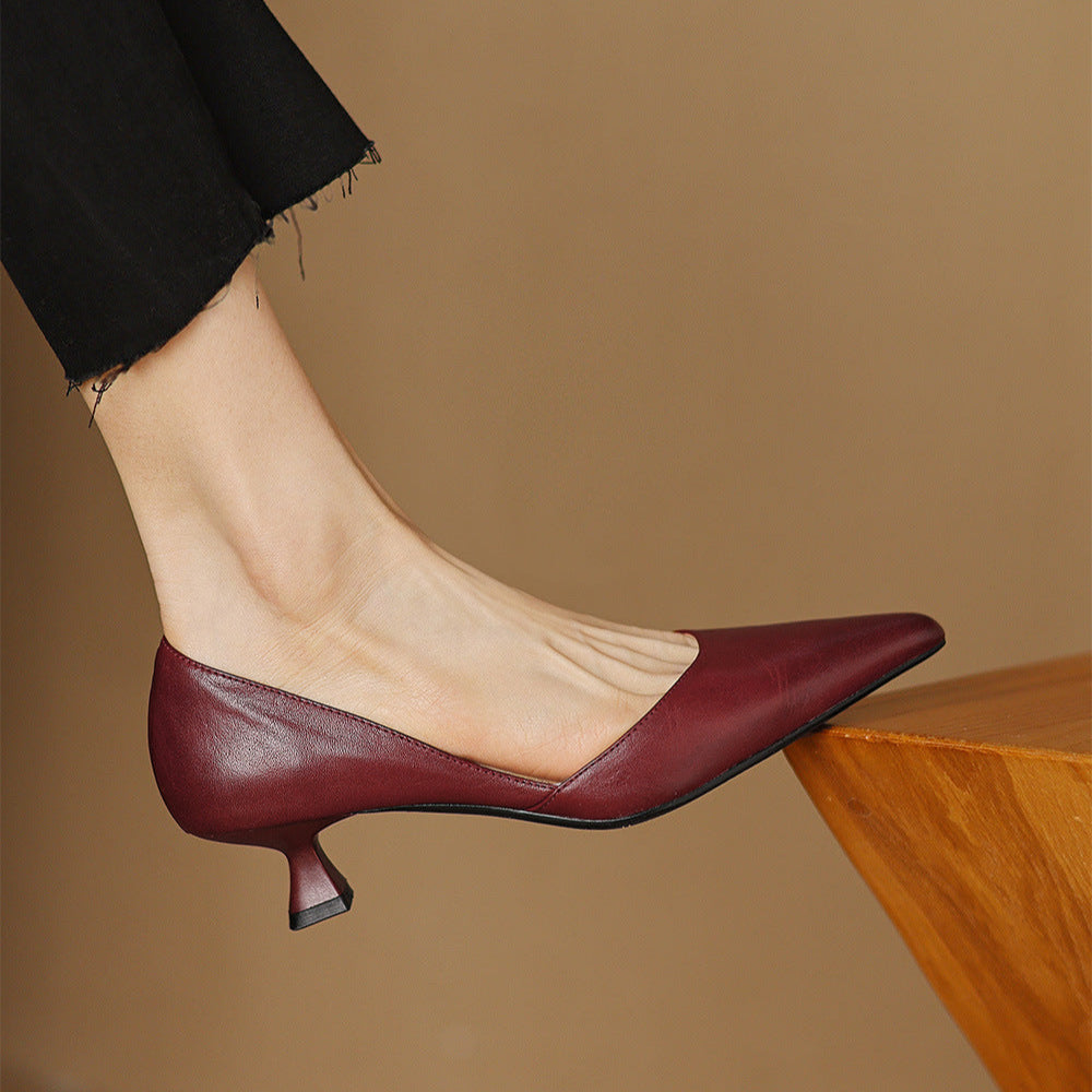 Harlow Leather Kitten Heels – Women's Pointed Toe Slip-On Pumps