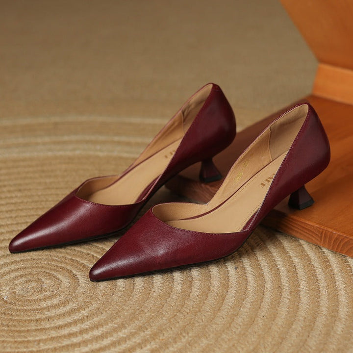 Harlow Leather Kitten Heels – Women's Pointed Toe Slip-On Pumps