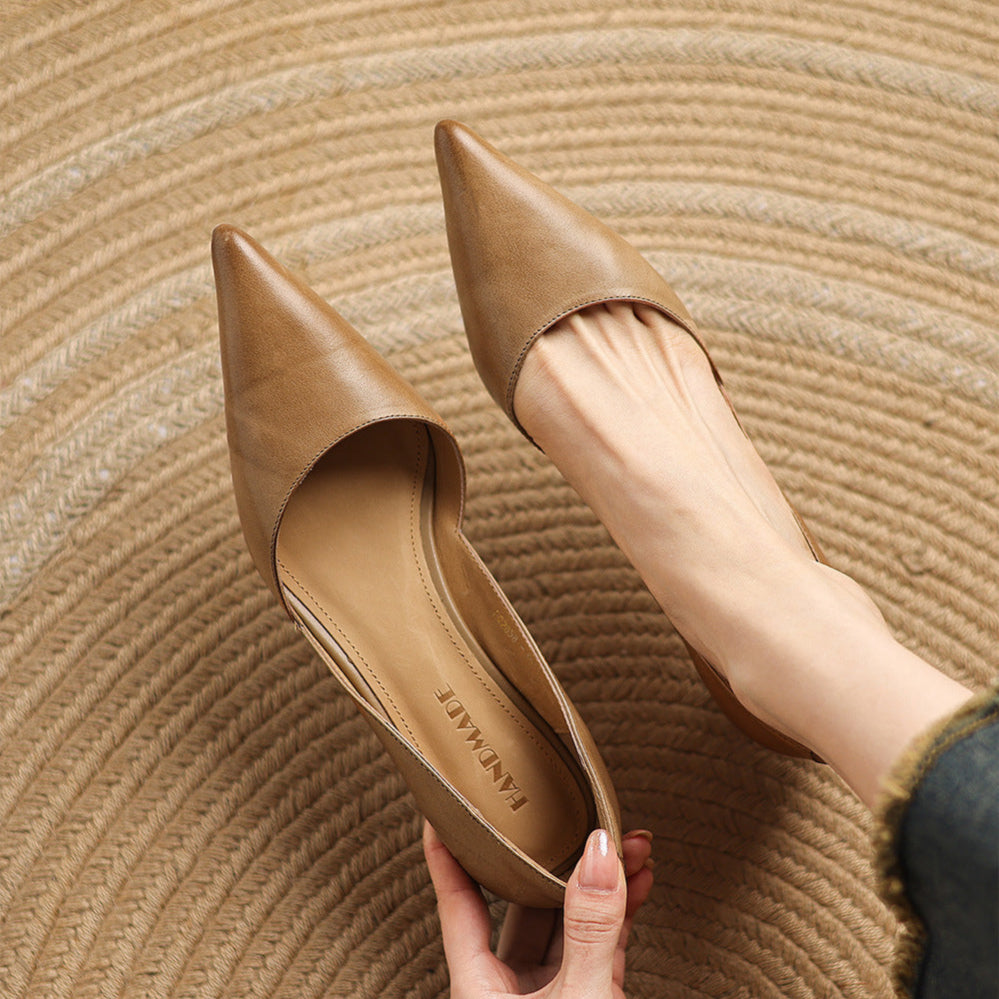 Harlow Leather Kitten Heels – Women's Pointed Toe Slip-On Pumps