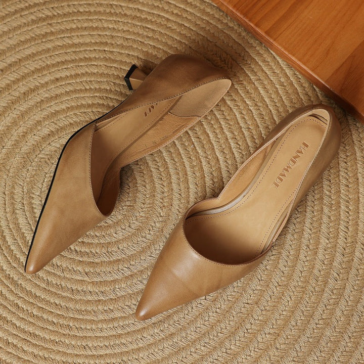 Harlow Leather Kitten Heels – Women's Pointed Toe Slip-On Pumps