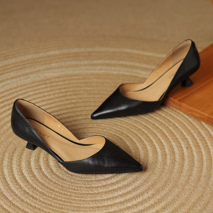 Harlow Leather Kitten Heels – Women's Pointed Toe Slip-On Pumps