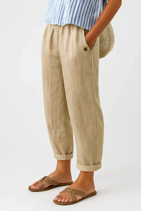 Marina | Women's Linen Pants with Cropped Cuffed Tapered Design