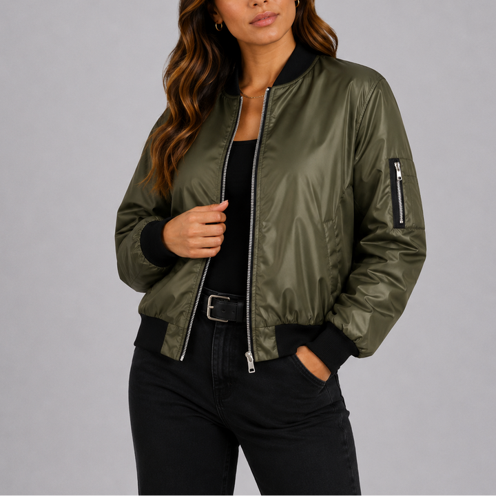 Talia | Women's Bomber Jacket – Lightweight Ribbed Cuff Design