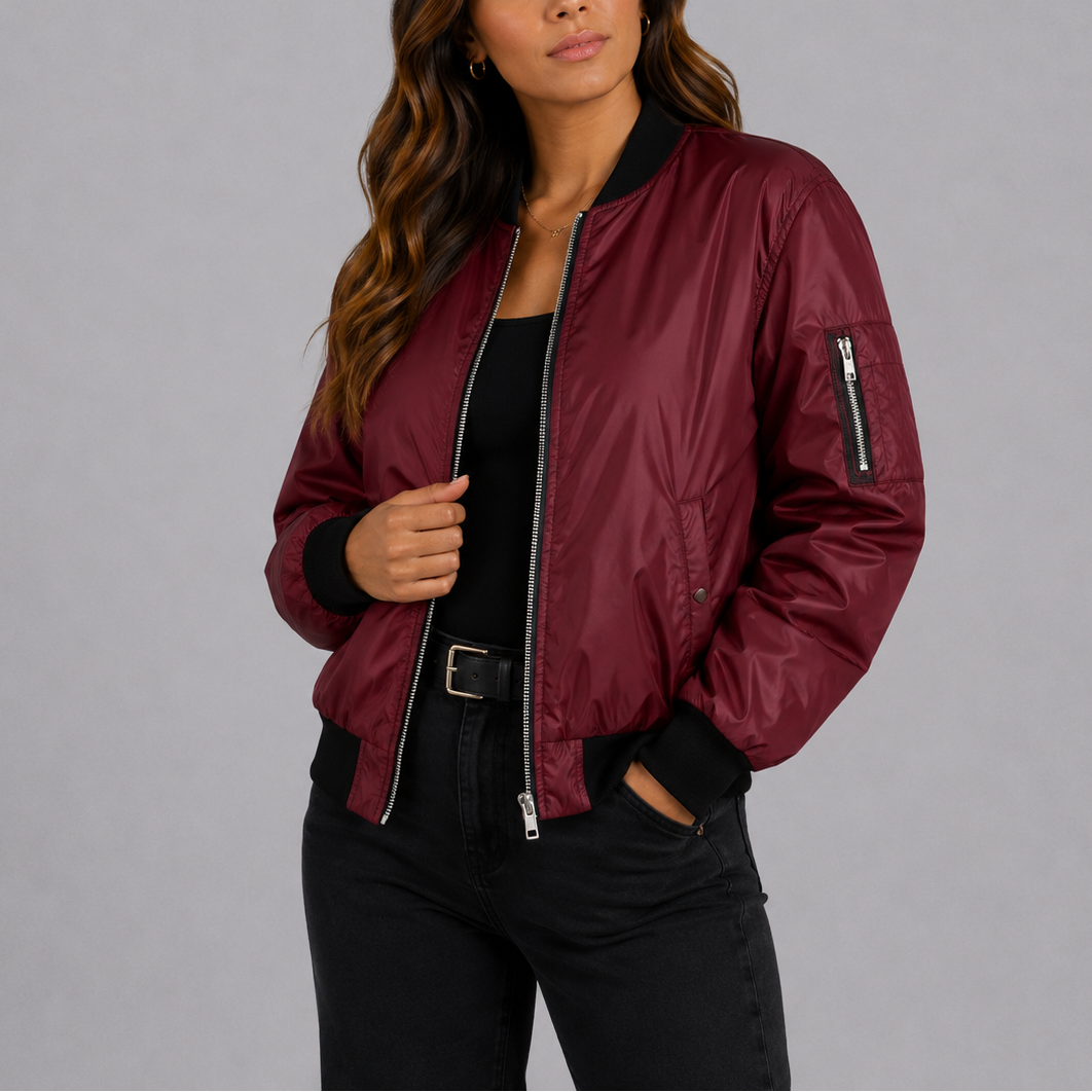 Talia | Women's Bomber Jacket – Lightweight Ribbed Cuff Design
