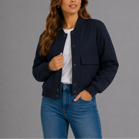 Estelle | Women's Bomber Jacket – Ribbed-Trim Front Flap Pockets