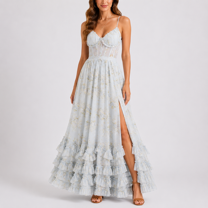 Rosalinde | Women's Corset Bodice Summer Dress with Tiered Ruffle Hem