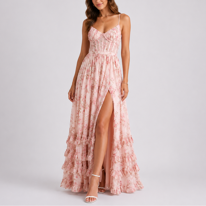 Rosalinde | Women's Corset Bodice Summer Dress with Tiered Ruffle Hem