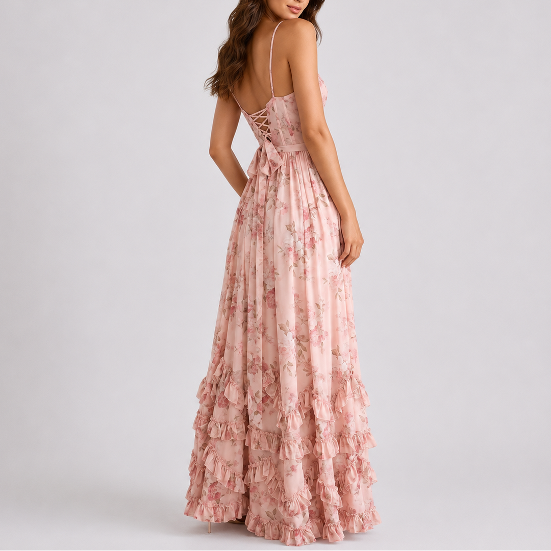 Rosalinde | Women's Corset Bodice Summer Dress with Tiered Ruffle Hem