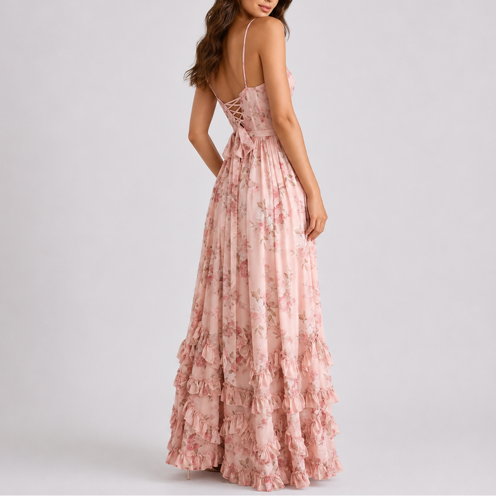 Rosalinde | Women's Corset Bodice Summer Dress with Tiered Ruffle Hem