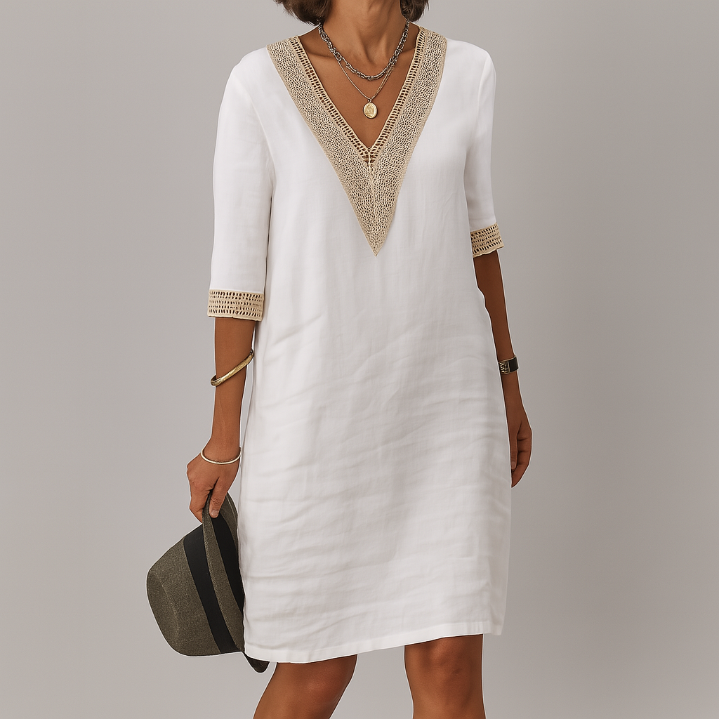 Amalfi | Linen Crochet Trim V-Neck Summer Dress
