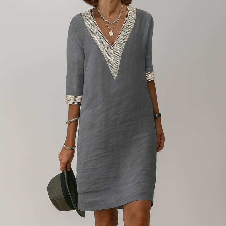 Amalfi | Linen Crochet Trim V-Neck Summer Dress