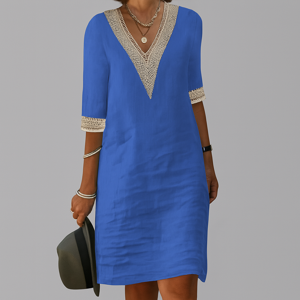 Amalfi | Linen Crochet Trim V-Neck Summer Dress
