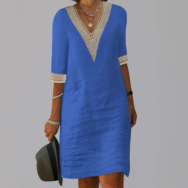 Amalfi | Linen Crochet Trim V-Neck Summer Dress