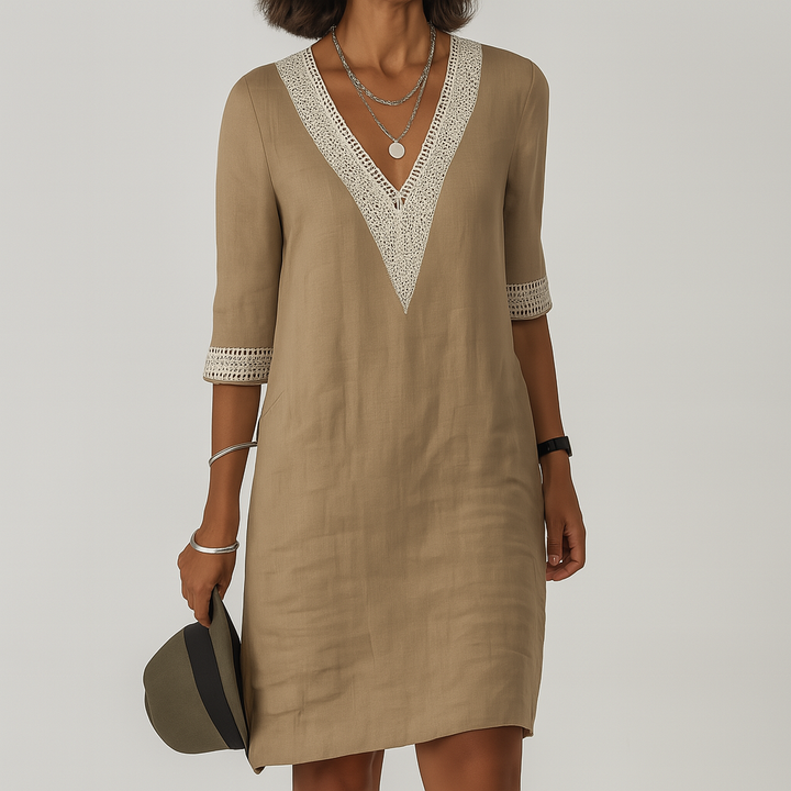 Amalfi | Linen Crochet Trim V-Neck Summer Dress