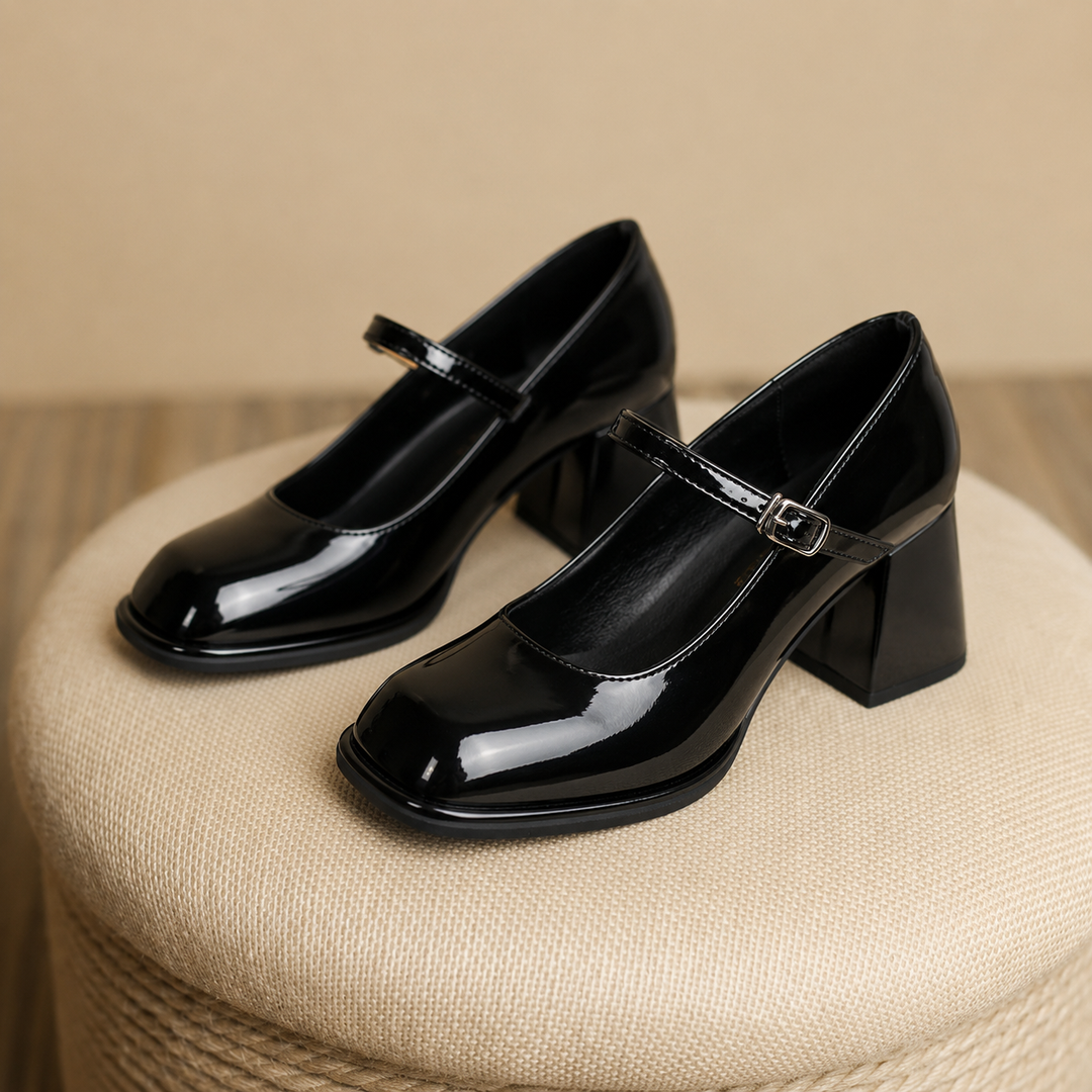 Celina | Patent Square Toe Block Heel Mary Jane Heels