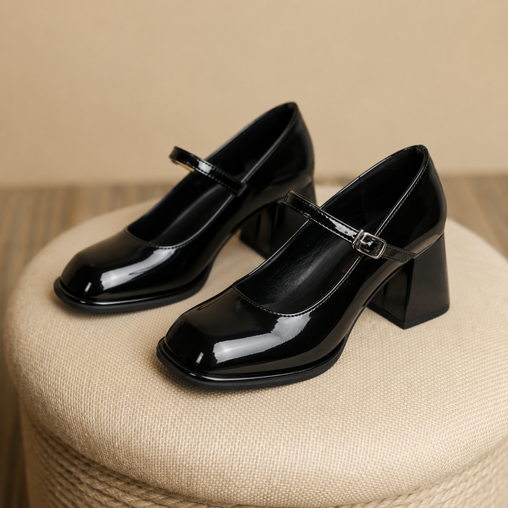 Celina | Patent Square Toe Block Heel Mary Jane Heels